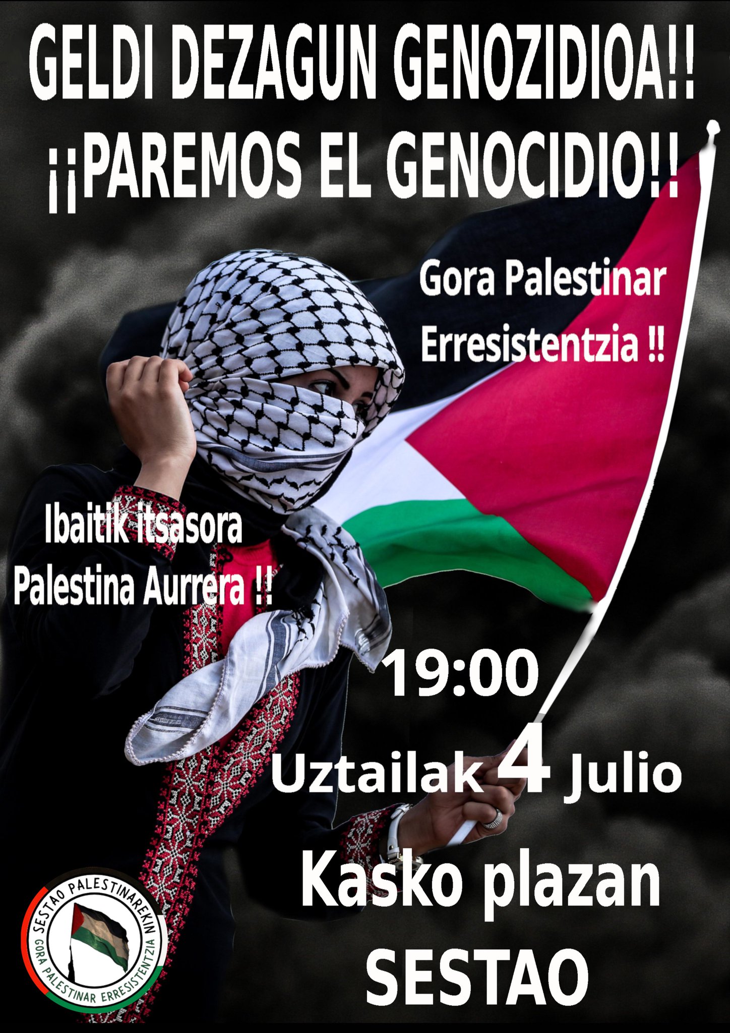 Ibaitik Itsasora, Palestina Aurrera !!   Sestao 04 07 2024
